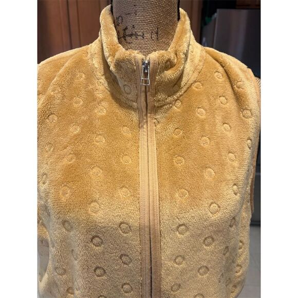 Kim Rogers Women's Large Gold Polka Dot Velour Zip Front Vest - Picture 2 of 7